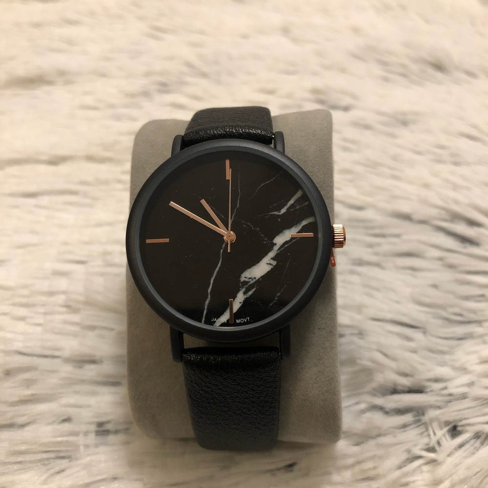 Black Marble Face Rose Gold and Black Watch